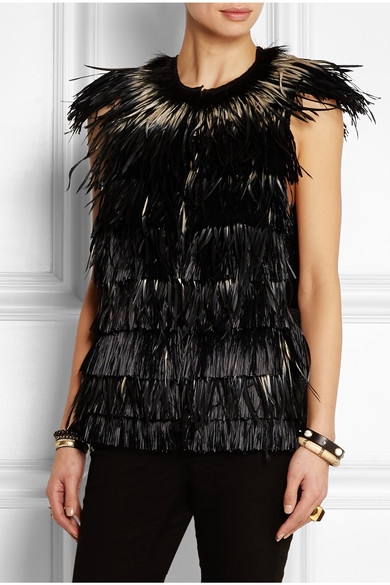 Cadzi feather and faux raffia vest