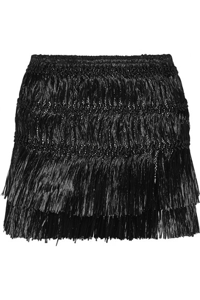 Copal fringed faux raffia mini skirt