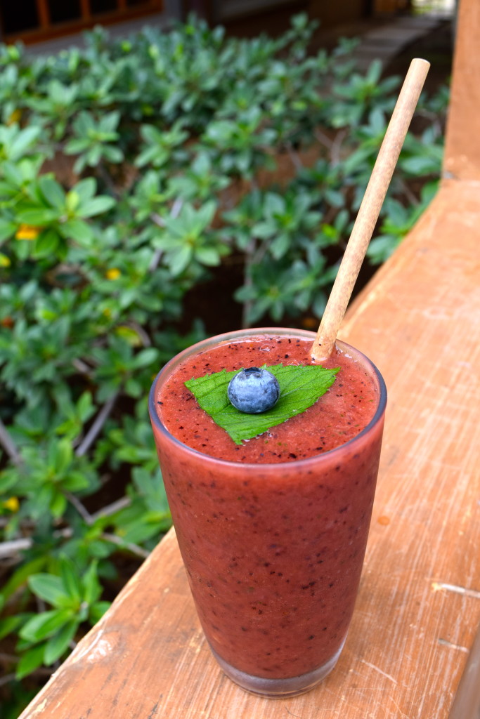 Papaya, blueberry, ginger and mint smoothie